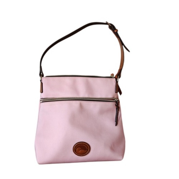 Dooney & Bourke Crossbody Bag Womens Pink Canvas Nylon Leather Trim Purse Zip - Picture 2 of 16